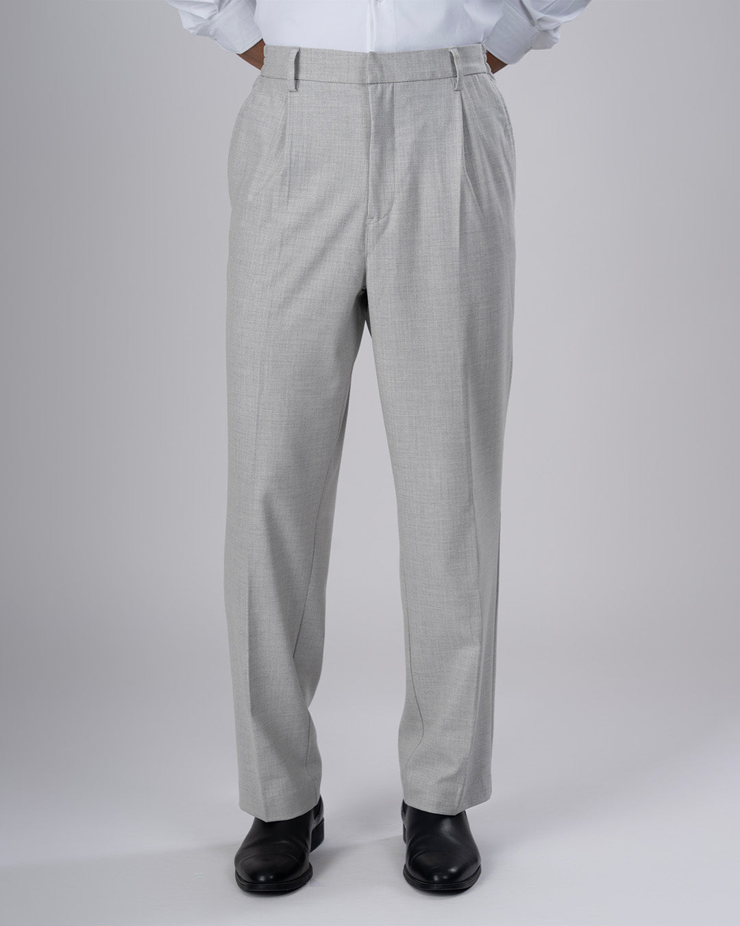 Soft Iron Flexi Pinstriped Relaxed Pants In Light Grey