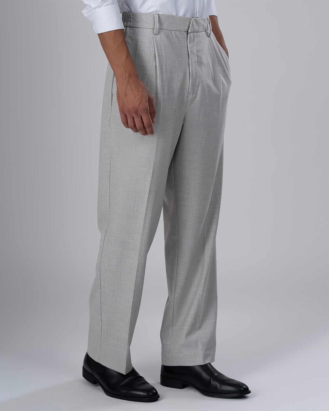 Soft Iron Flexi Pinstriped Relaxed Pants In Light Grey