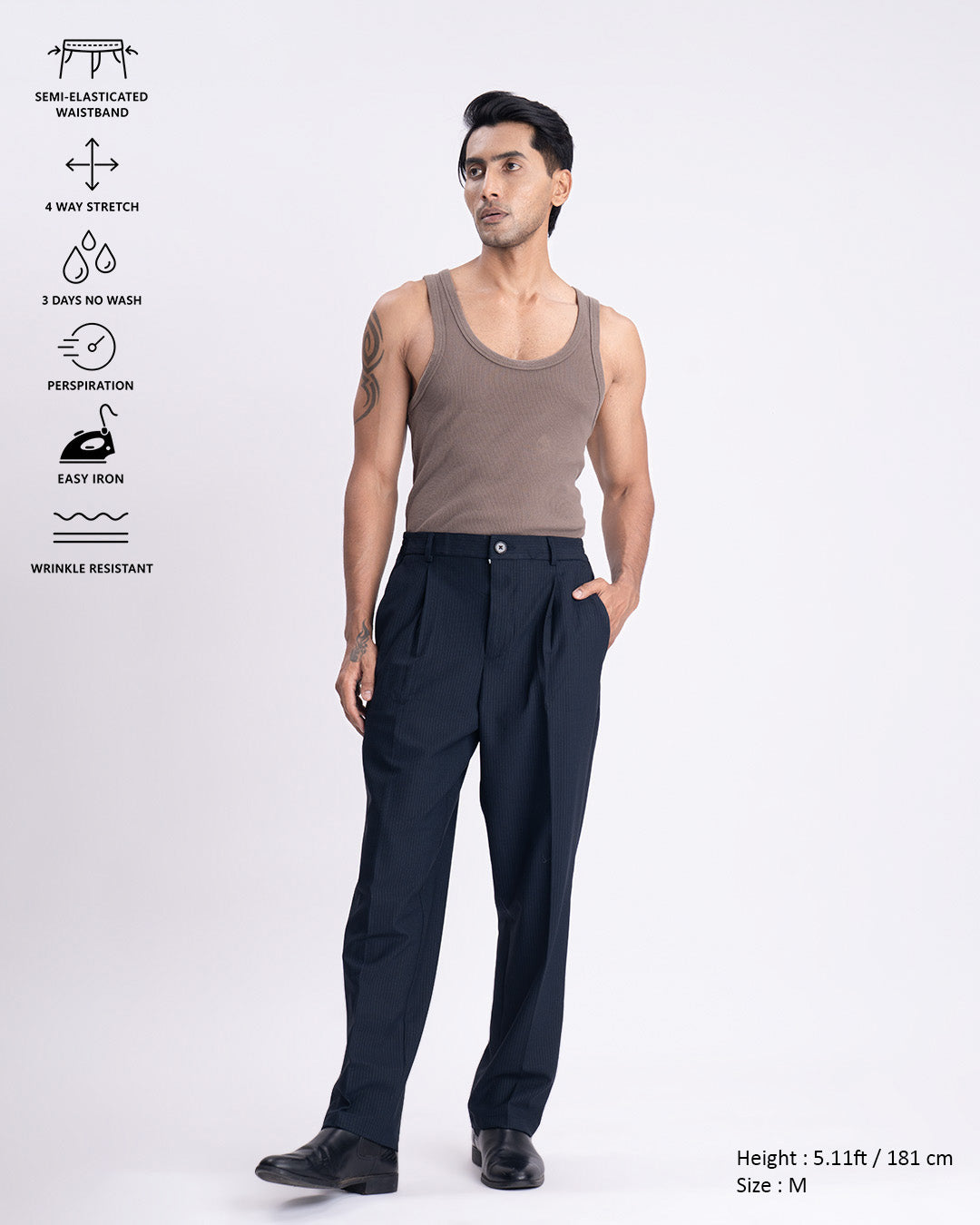 Soft Iron Flexi Pinstriped Relaxed Pants In Navy