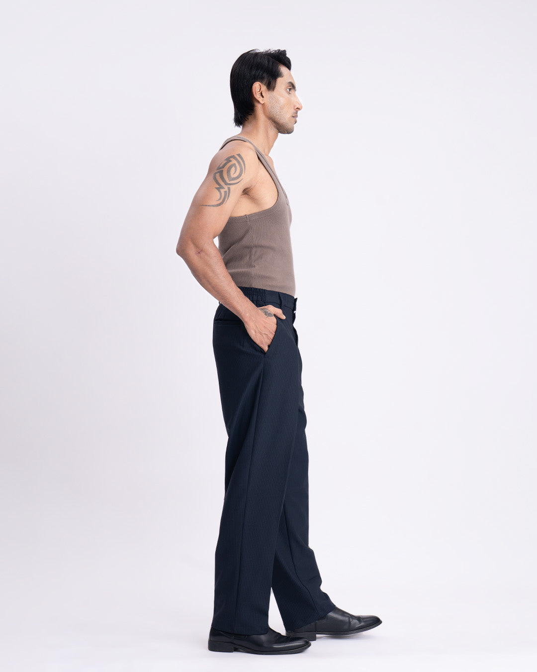 Soft Iron Flexi Pinstriped Relaxed Pants In Navy