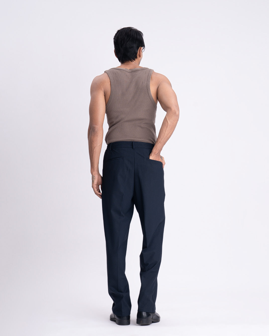 Soft Iron Flexi Pinstriped Relaxed Pants In Navy