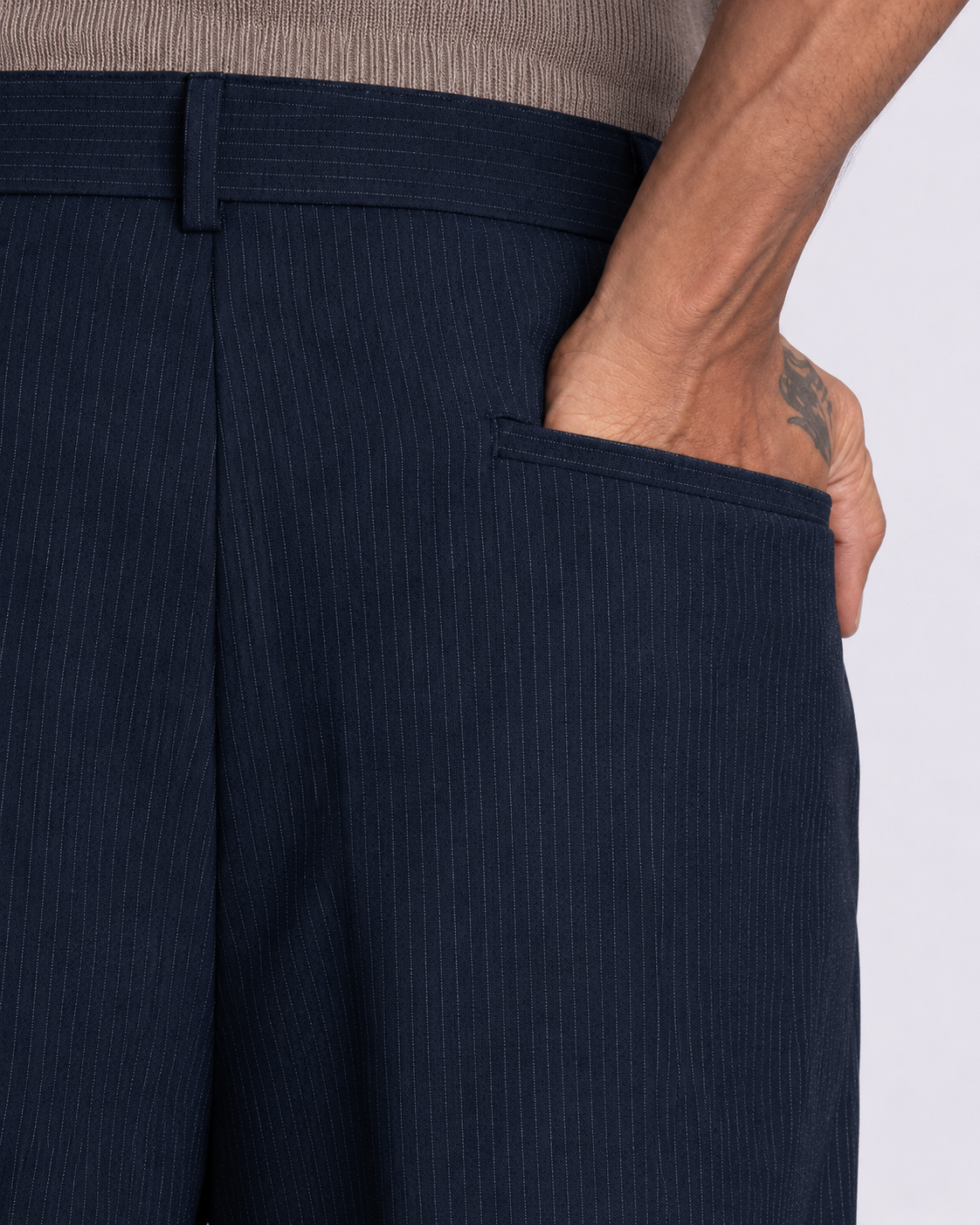 Soft Iron Flexi Pinstriped Relaxed Pants In Navy