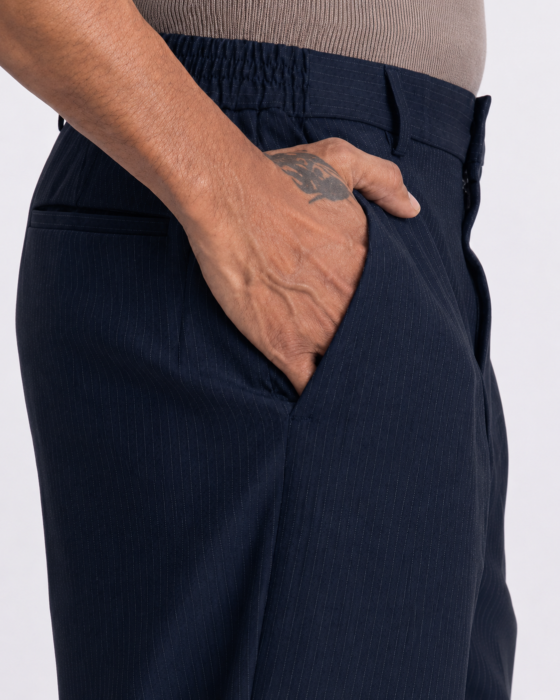Soft Iron Flexi Pinstriped Relaxed Pants In Navy