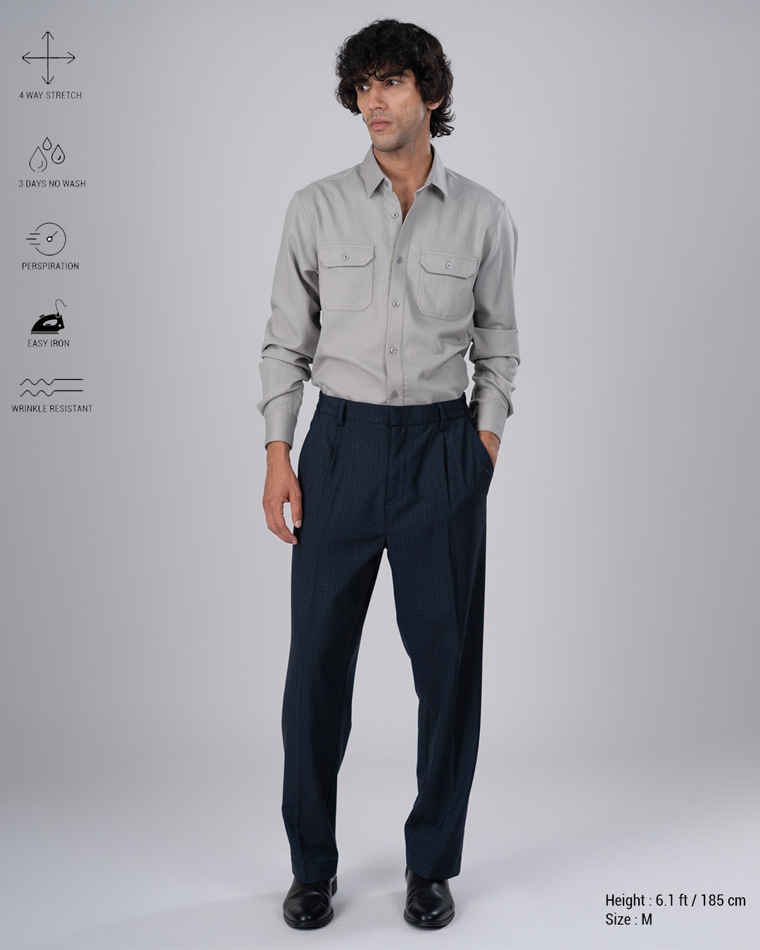 Soft Iron Flexi Pinstriped Relaxed Pants In Blue