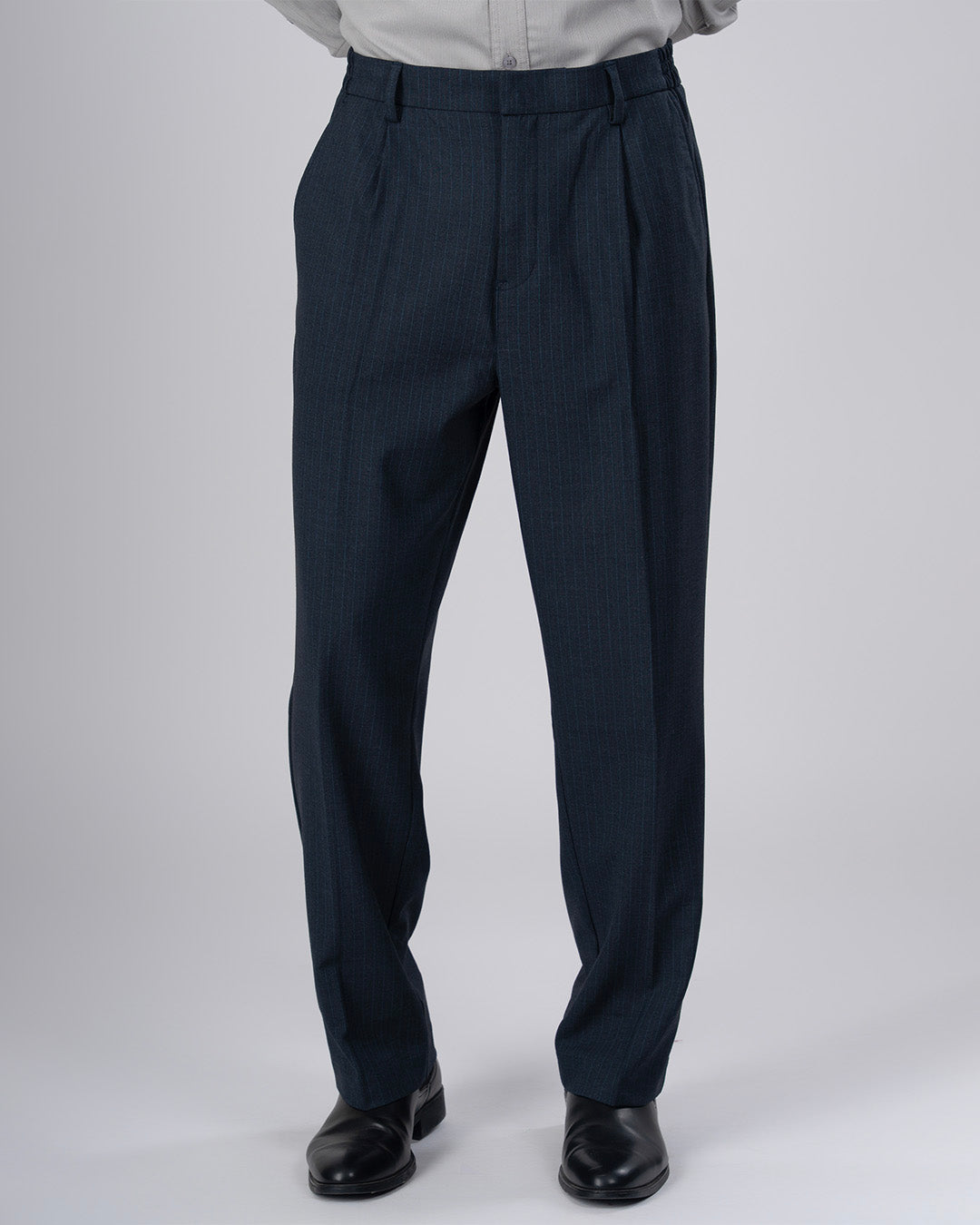Soft Iron Flexi Pinstriped Relaxed Pants In Blue