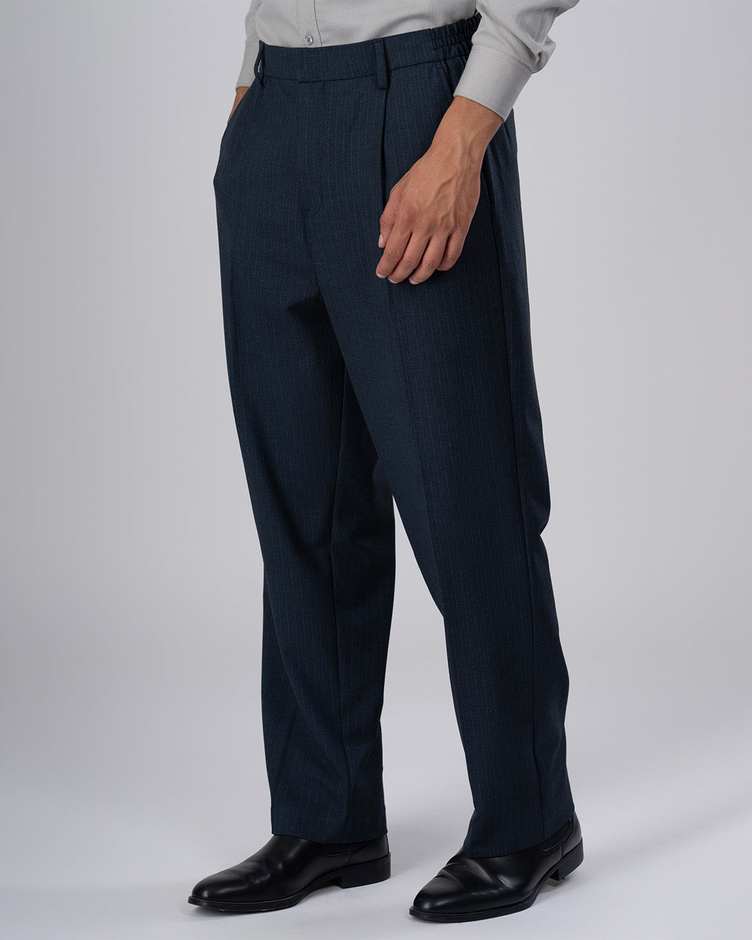 Soft Iron Flexi Pinstriped Relaxed Pants In Blue
