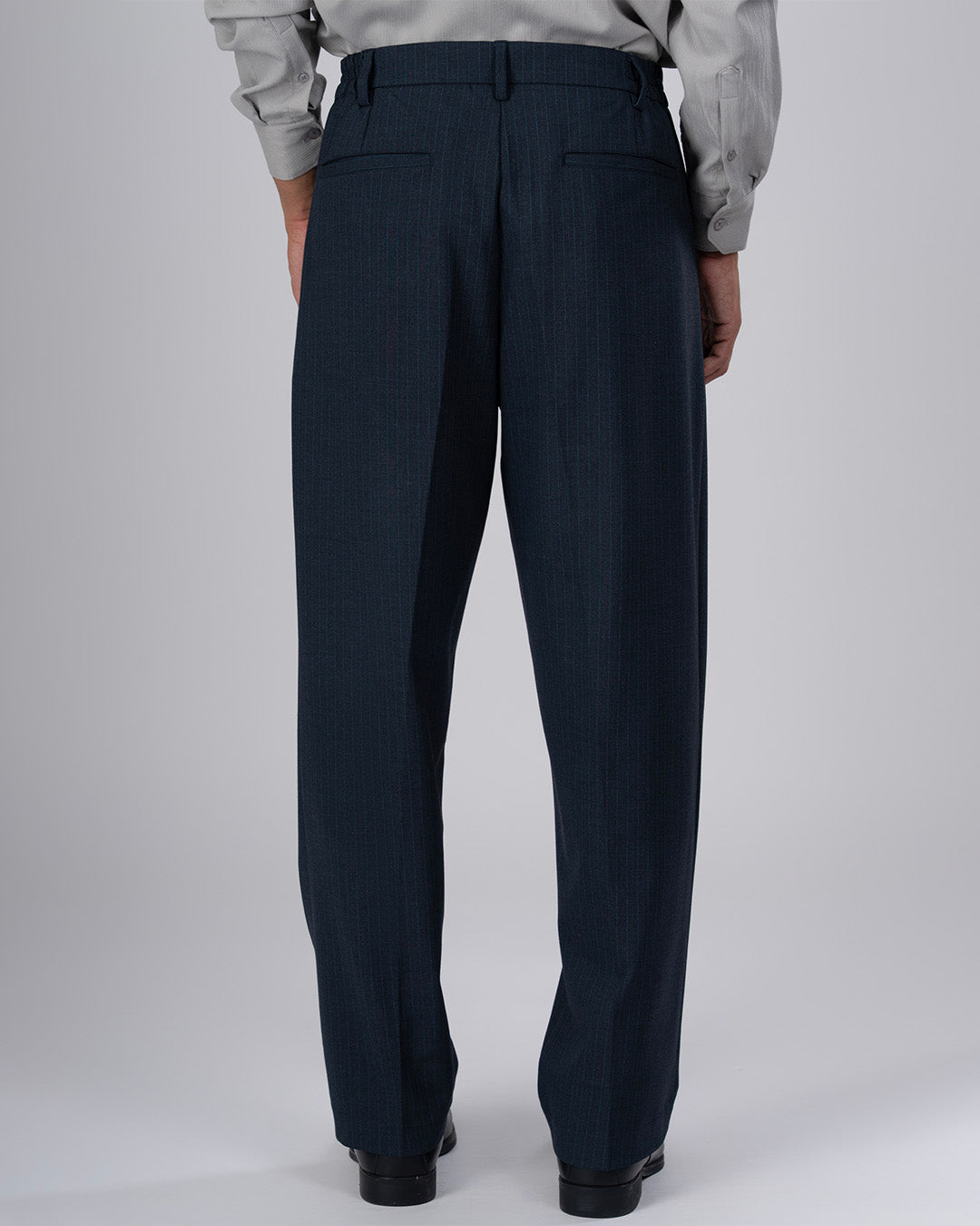Soft Iron Flexi Pinstriped Relaxed Pants In Blue