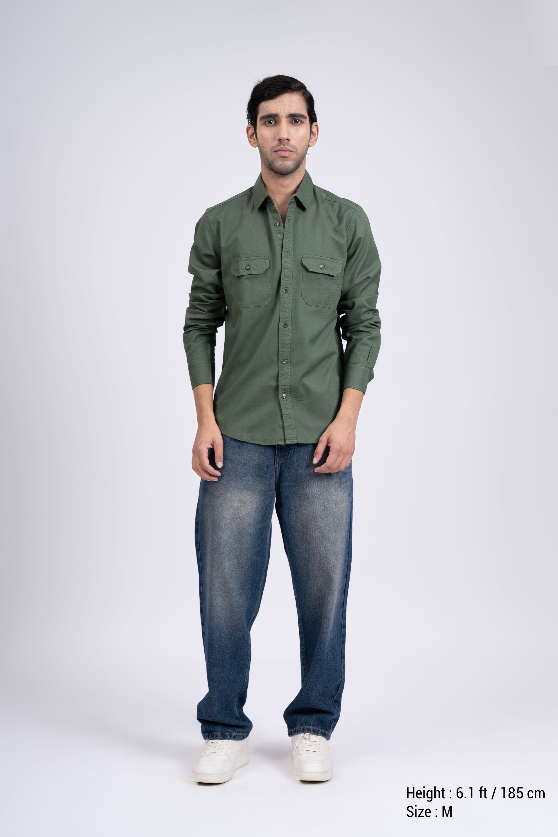 Classic Cotton Cargo Shirt In Green