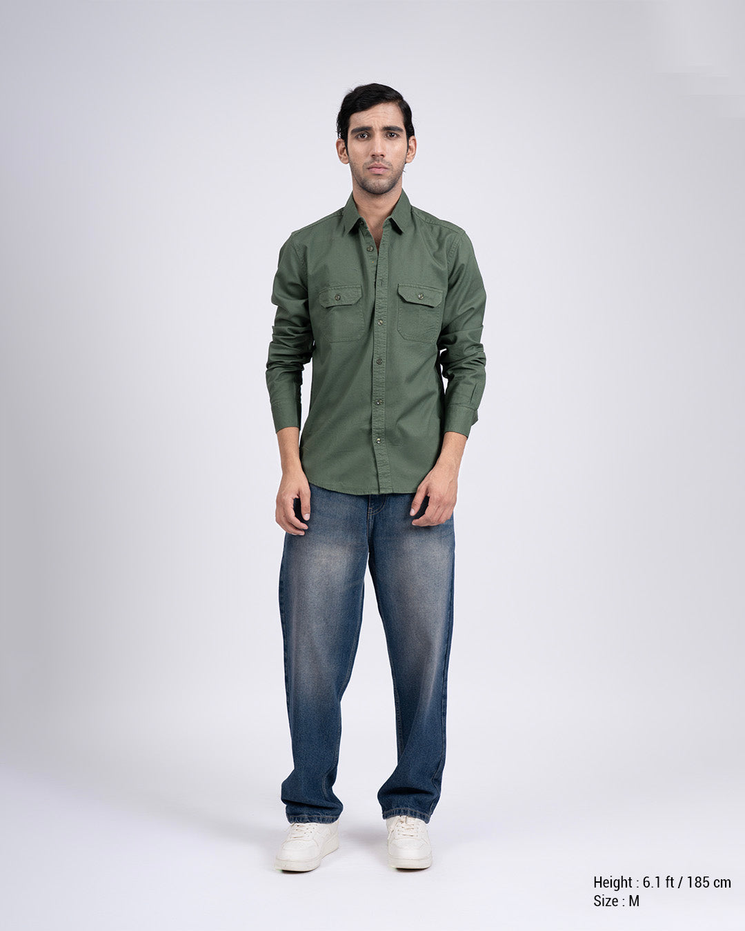 Classic Cotton Cargo Shirt In Green