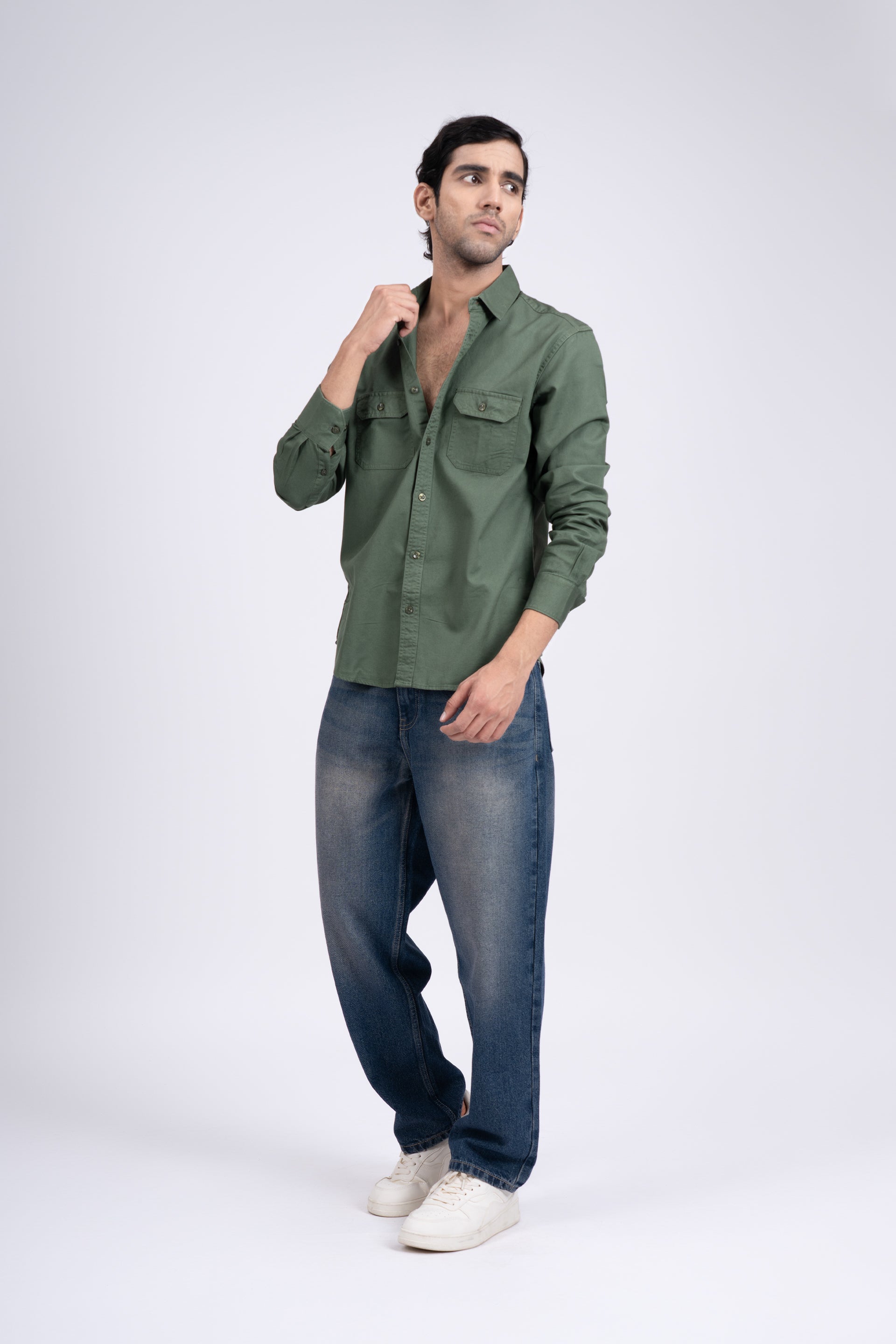 Classic Cotton Cargo Shirt In Green
