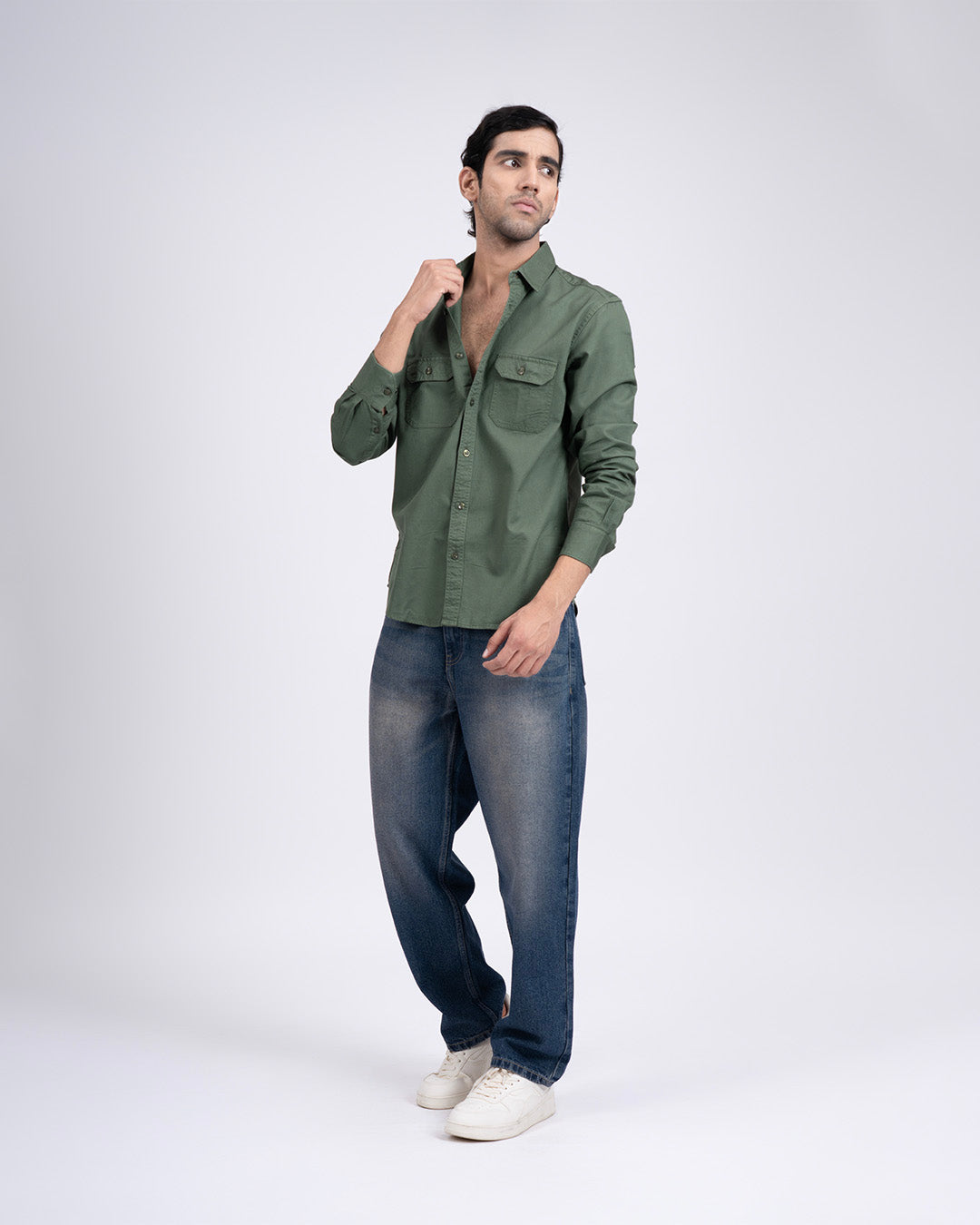Classic Cotton Cargo Shirt In Green