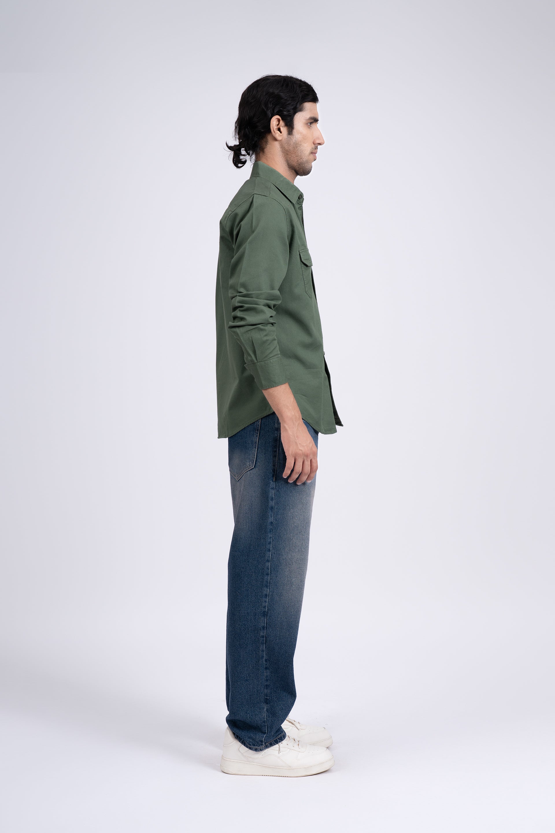 Classic Cotton Cargo Shirt In Green