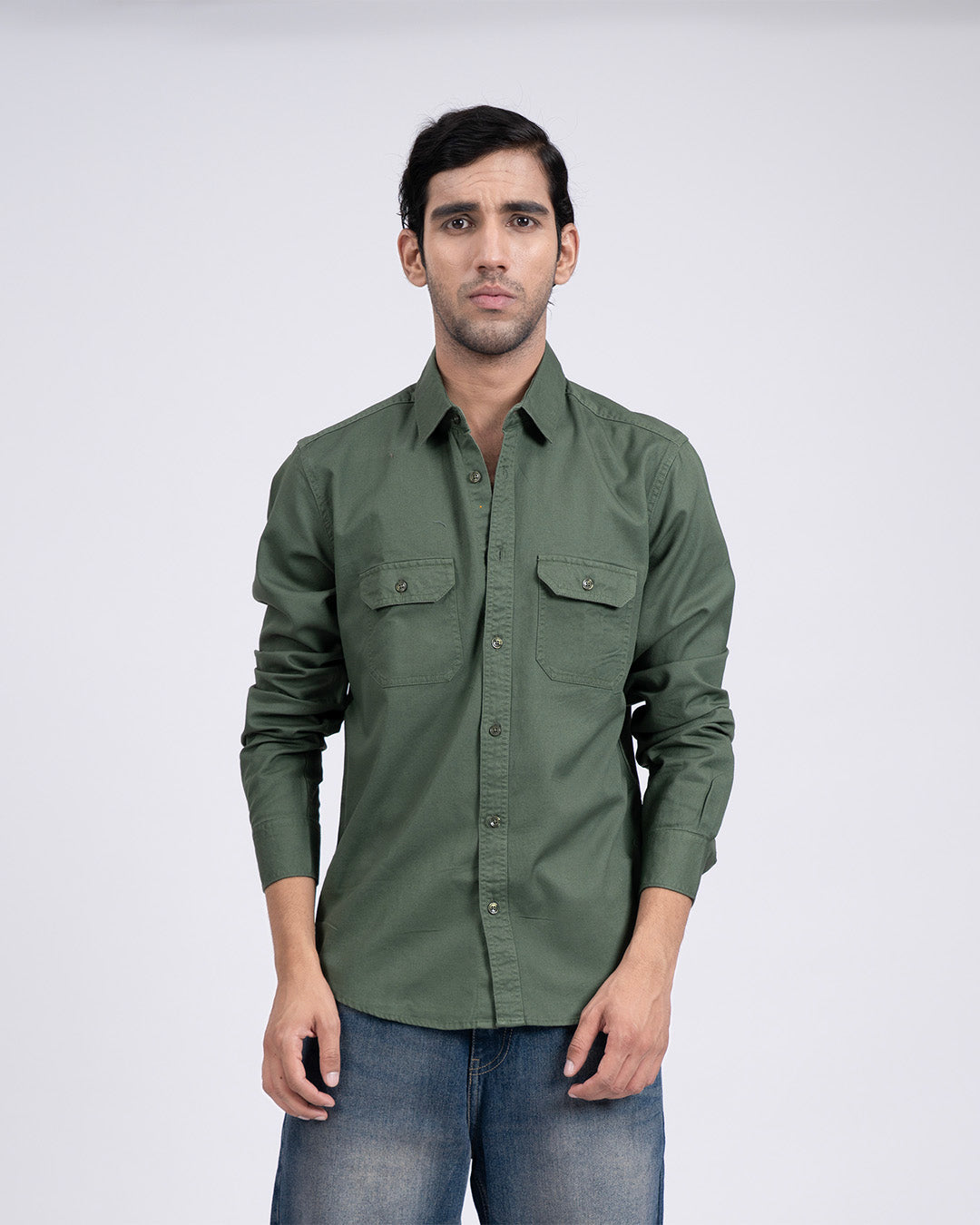 Classic Cotton Cargo Shirt In Green