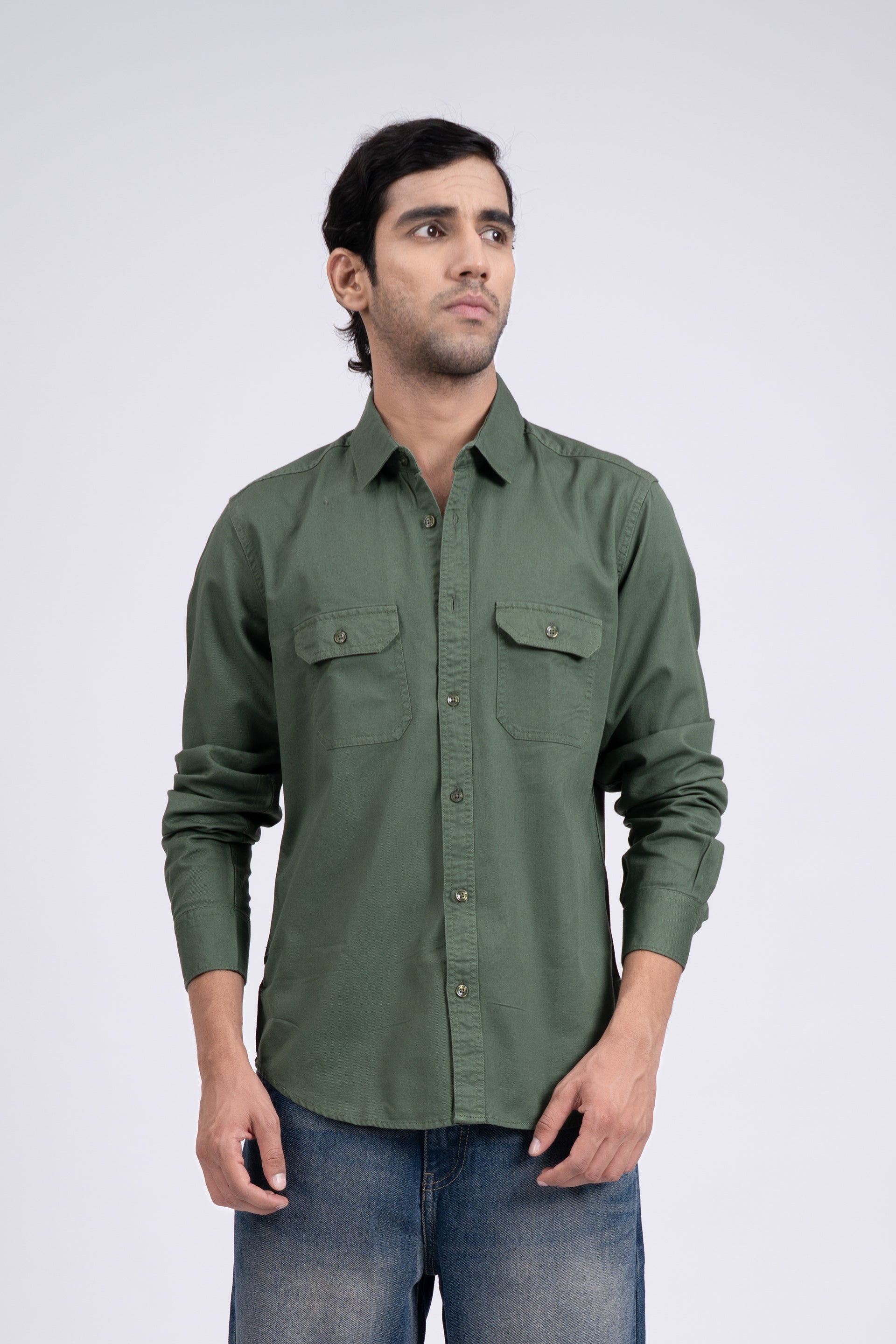 Classic Cotton Cargo Shirt In Green