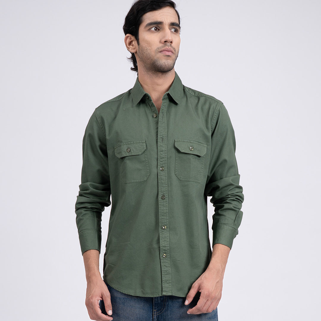 Classic Cotton Cargo Shirt In Green