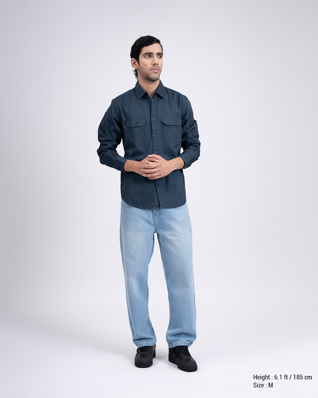 Classic Cotton Cargo Shirt In Stone Blue