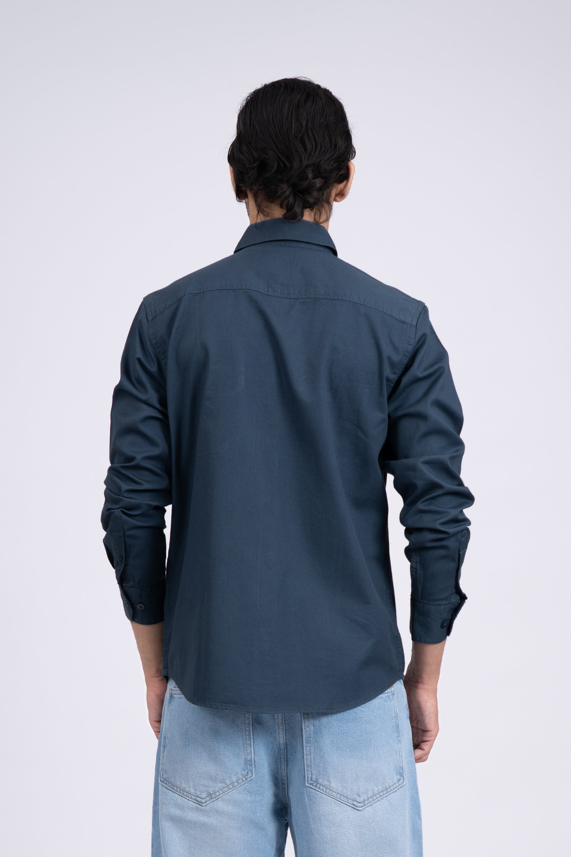 Classic Cotton Cargo Shirt In Stone Blue