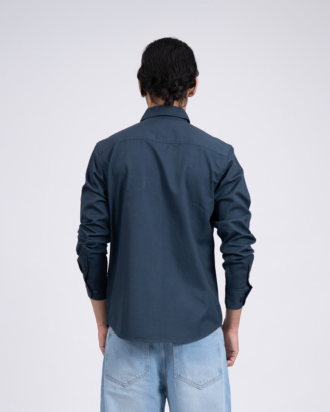 Classic Cotton Cargo Shirt In Stone Blue