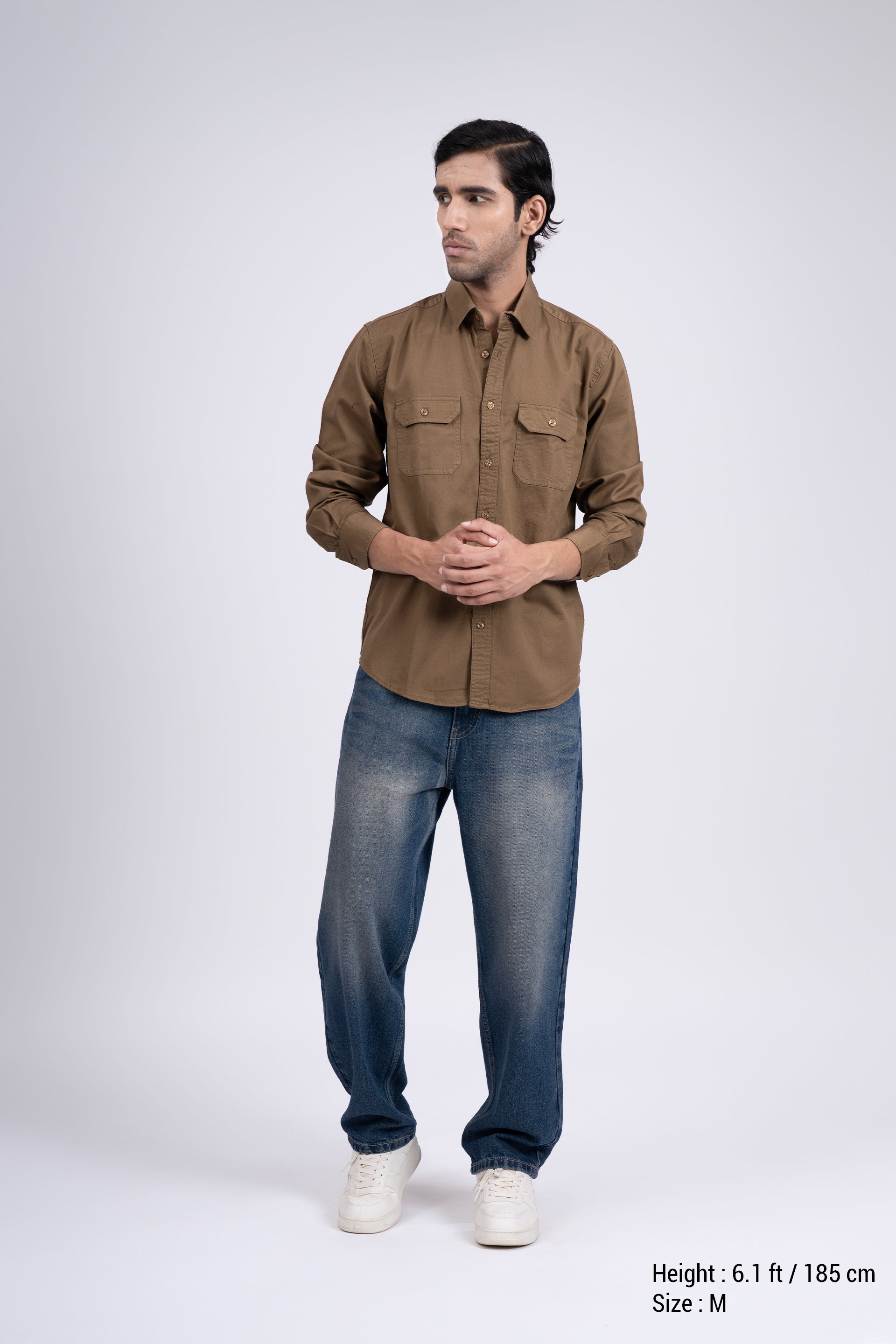 Classic Cotton Cargo Shirt In Khaki