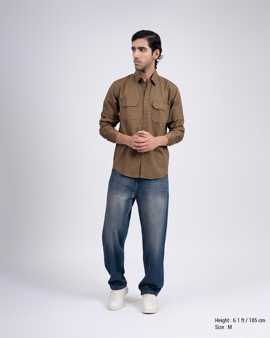 Classic Cotton Cargo Shirt In Khaki