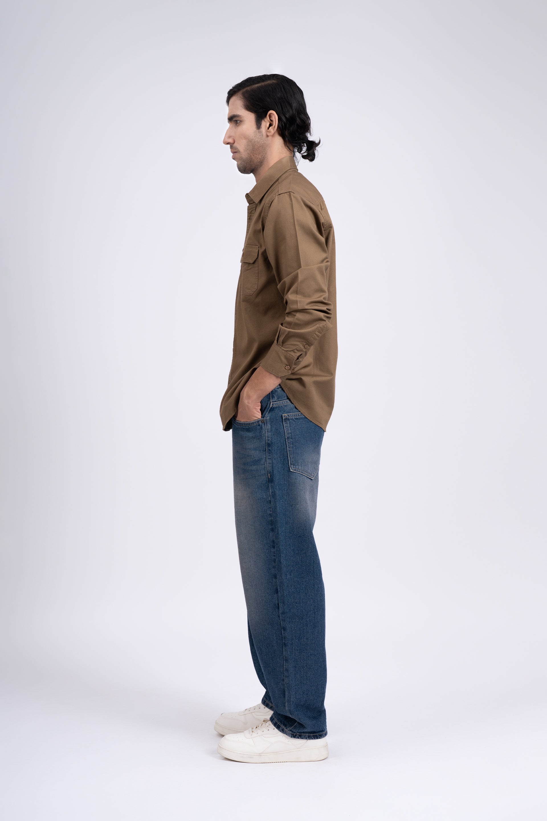 Classic Cotton Cargo Shirt In Khaki