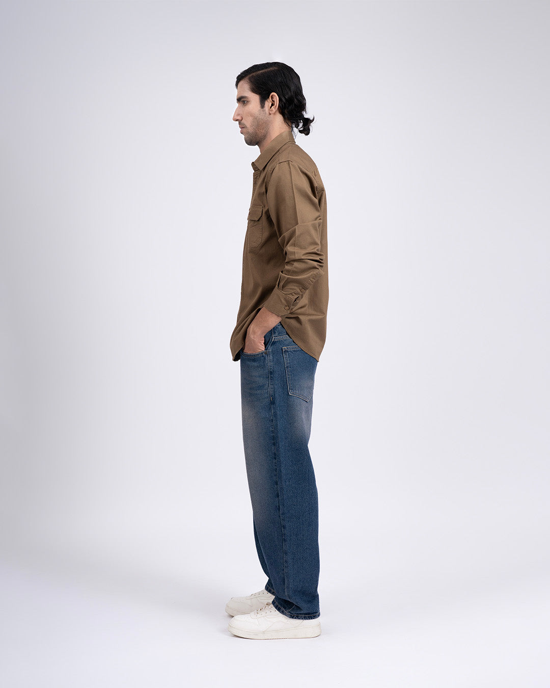 Classic Cotton Cargo Shirt In Khaki