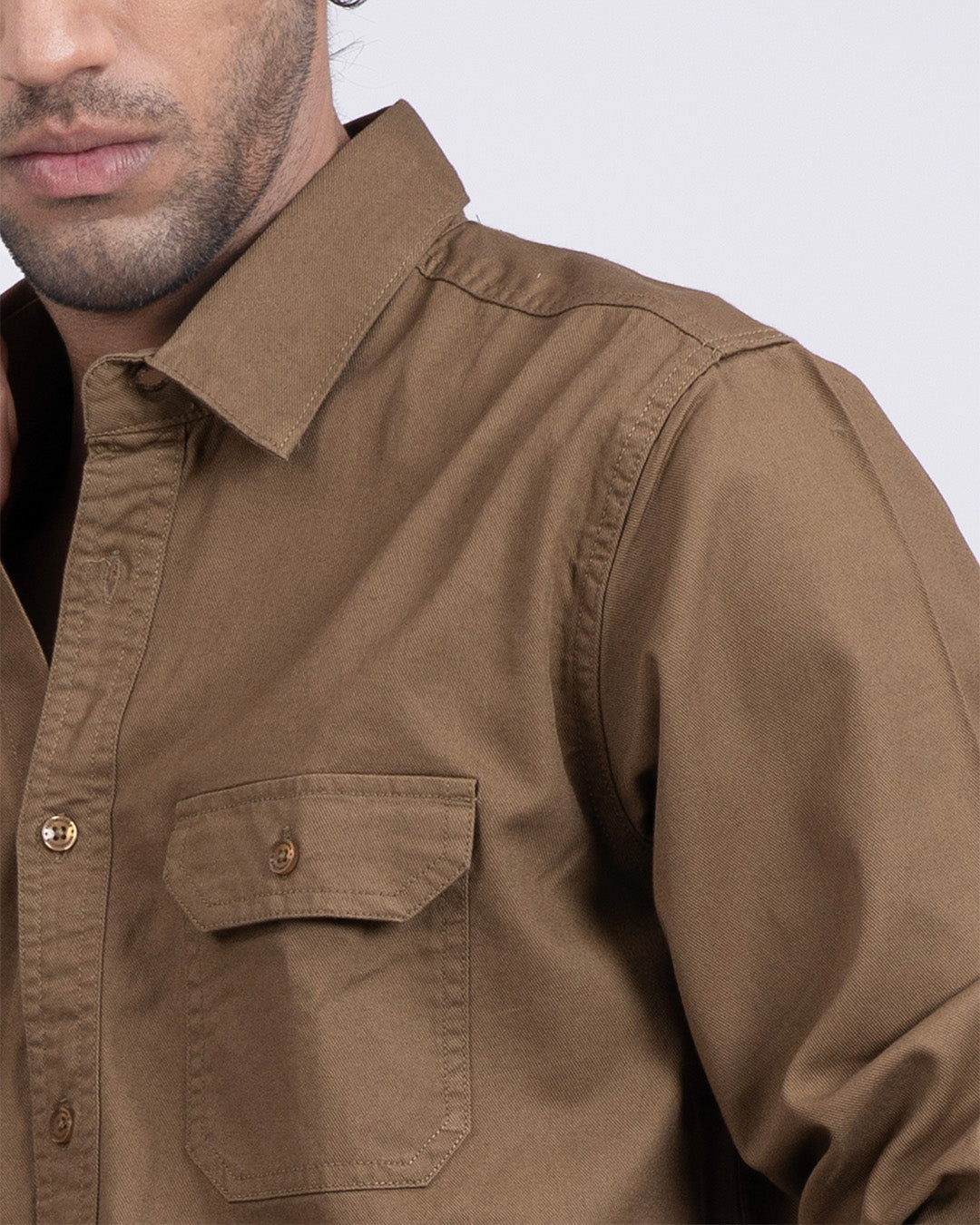Classic Cotton Cargo Shirt In Khaki