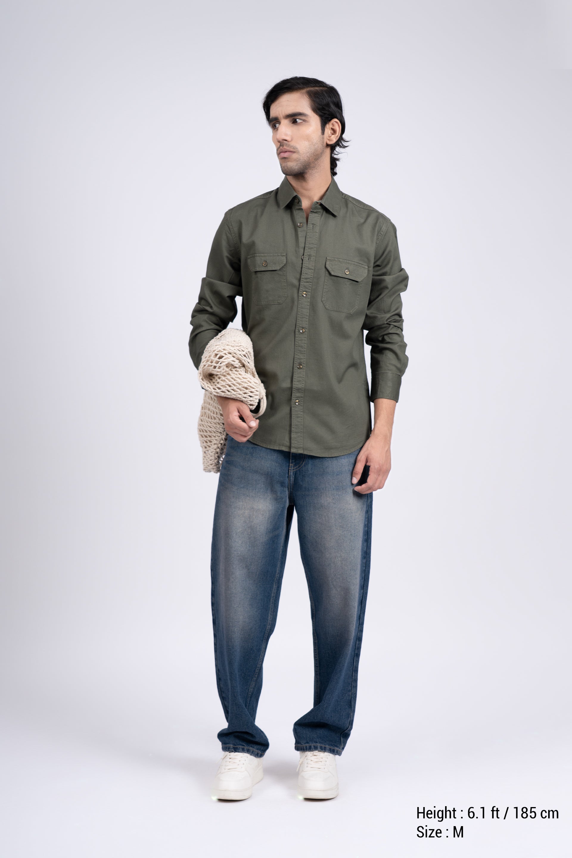 Classic Cotton Cargo Shirt In Olive