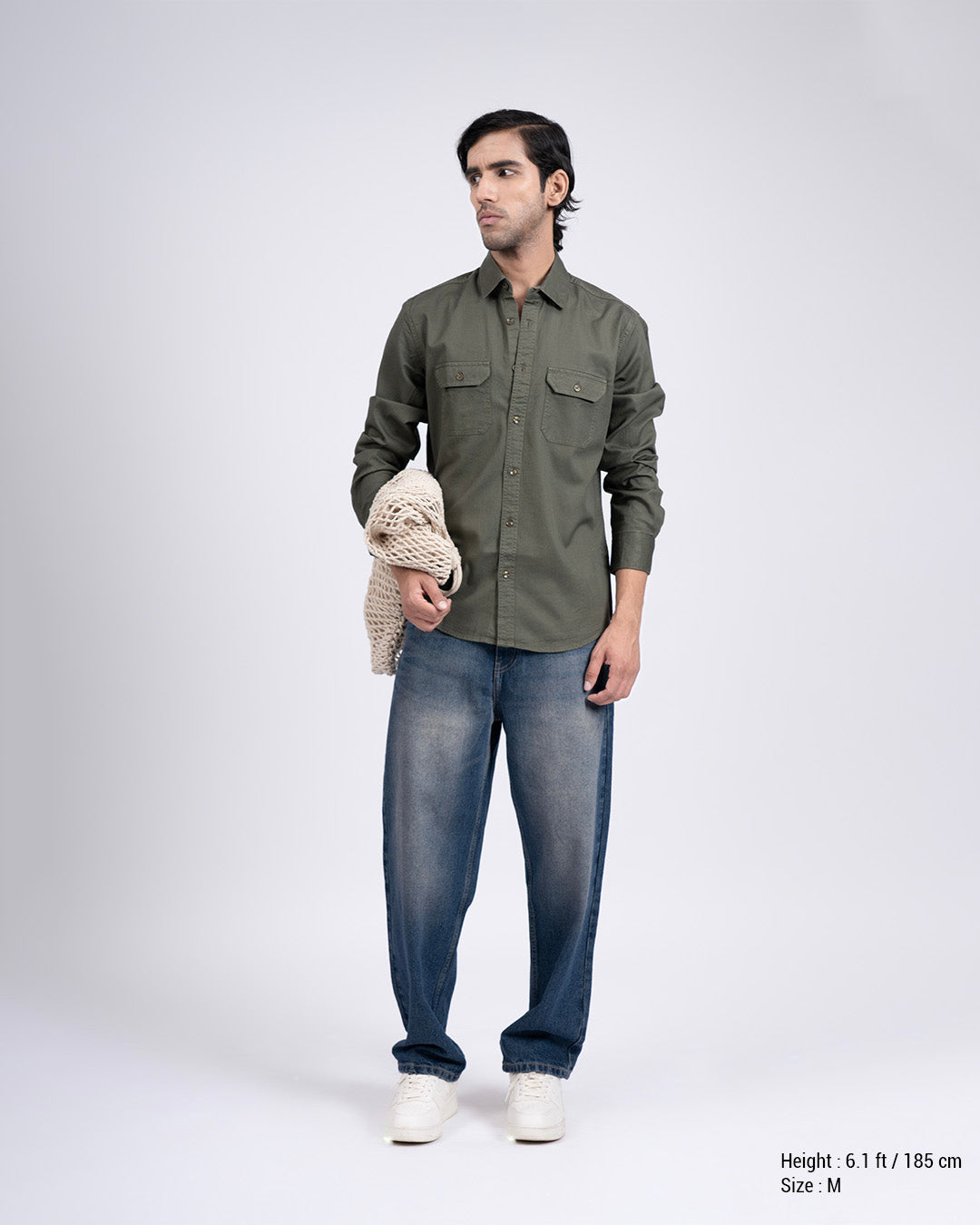 Classic Cotton Cargo Shirt In Olive