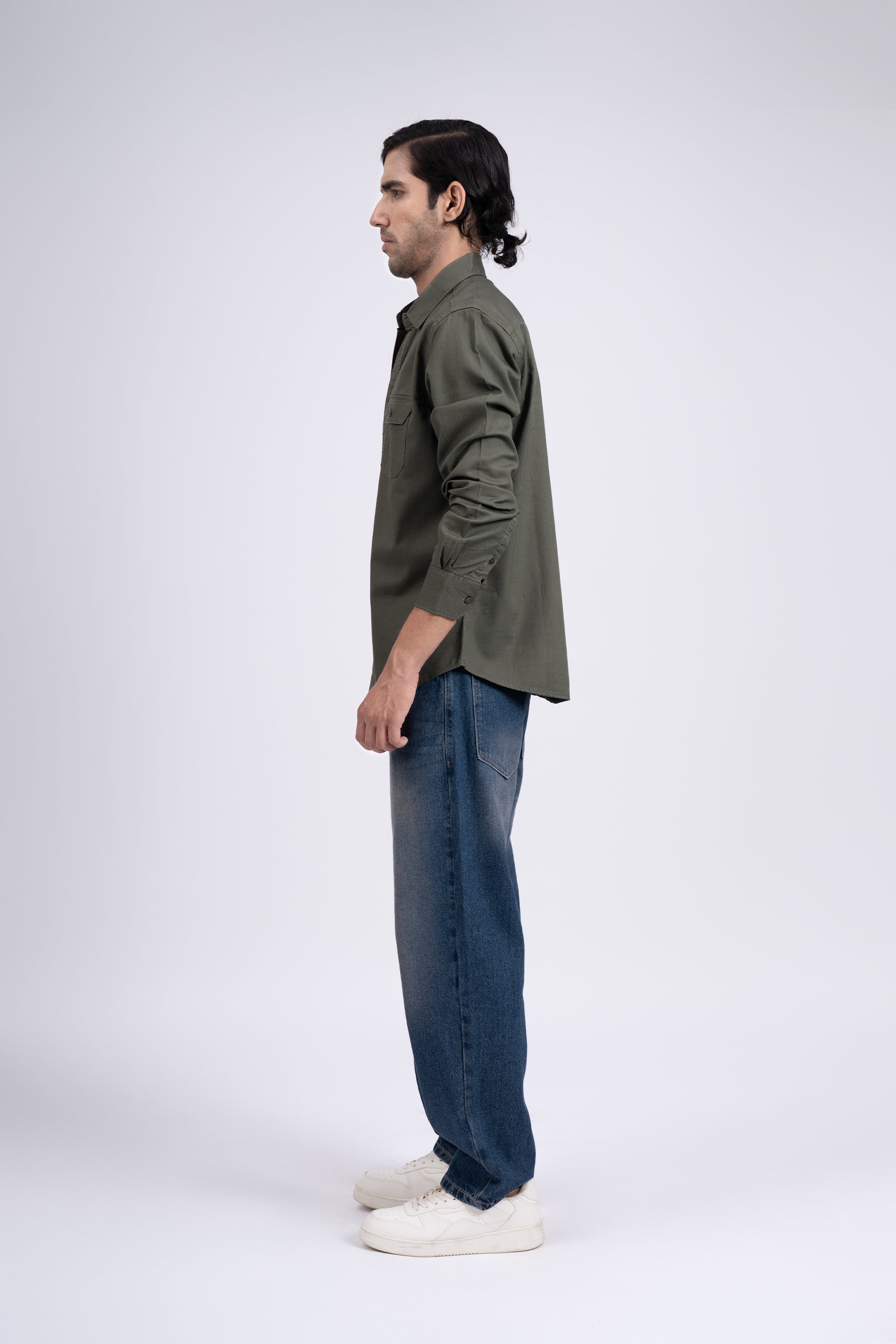 Classic Cotton Cargo Shirt In Olive