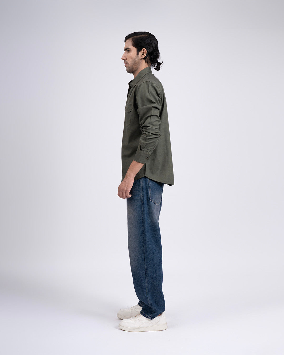 Classic Cotton Cargo Shirt In Olive