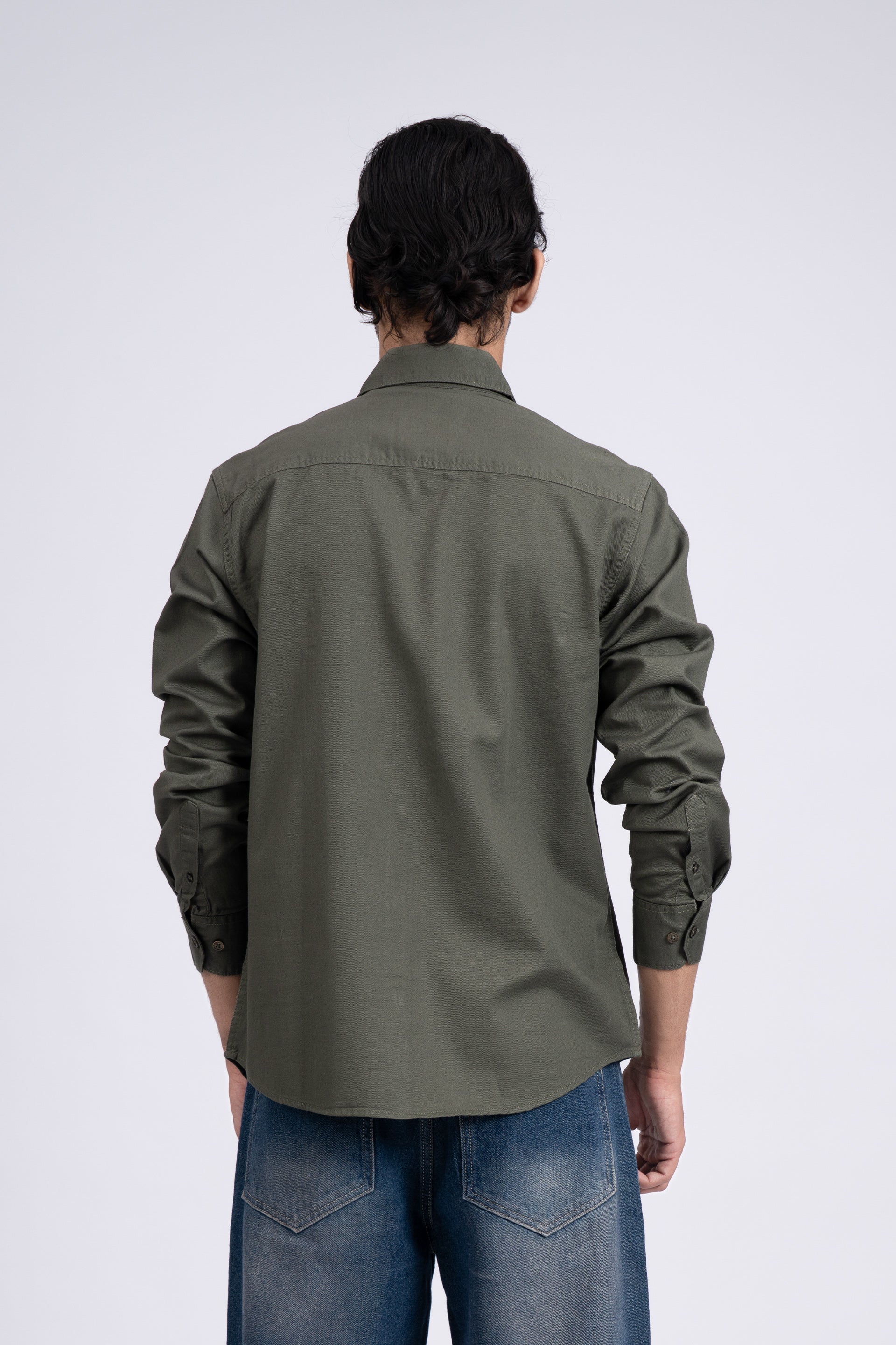 Classic Cotton Cargo Shirt In Olive