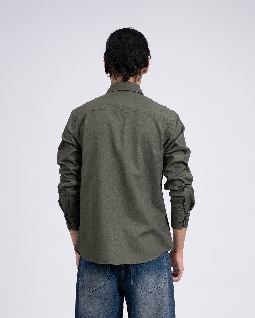 Classic Cotton Cargo Shirt In Olive
