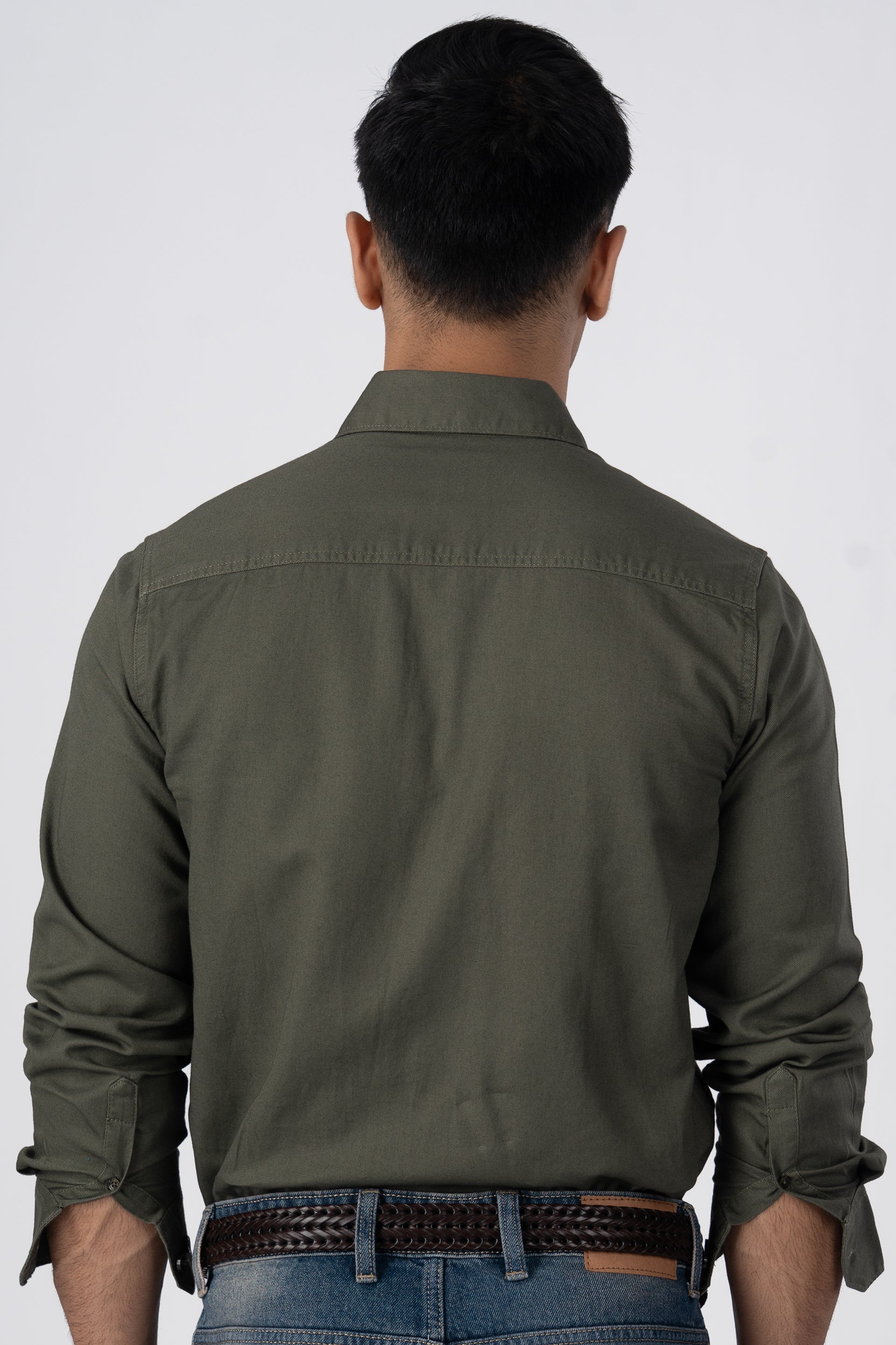 Classic Cotton Cargo Shirt In Olive