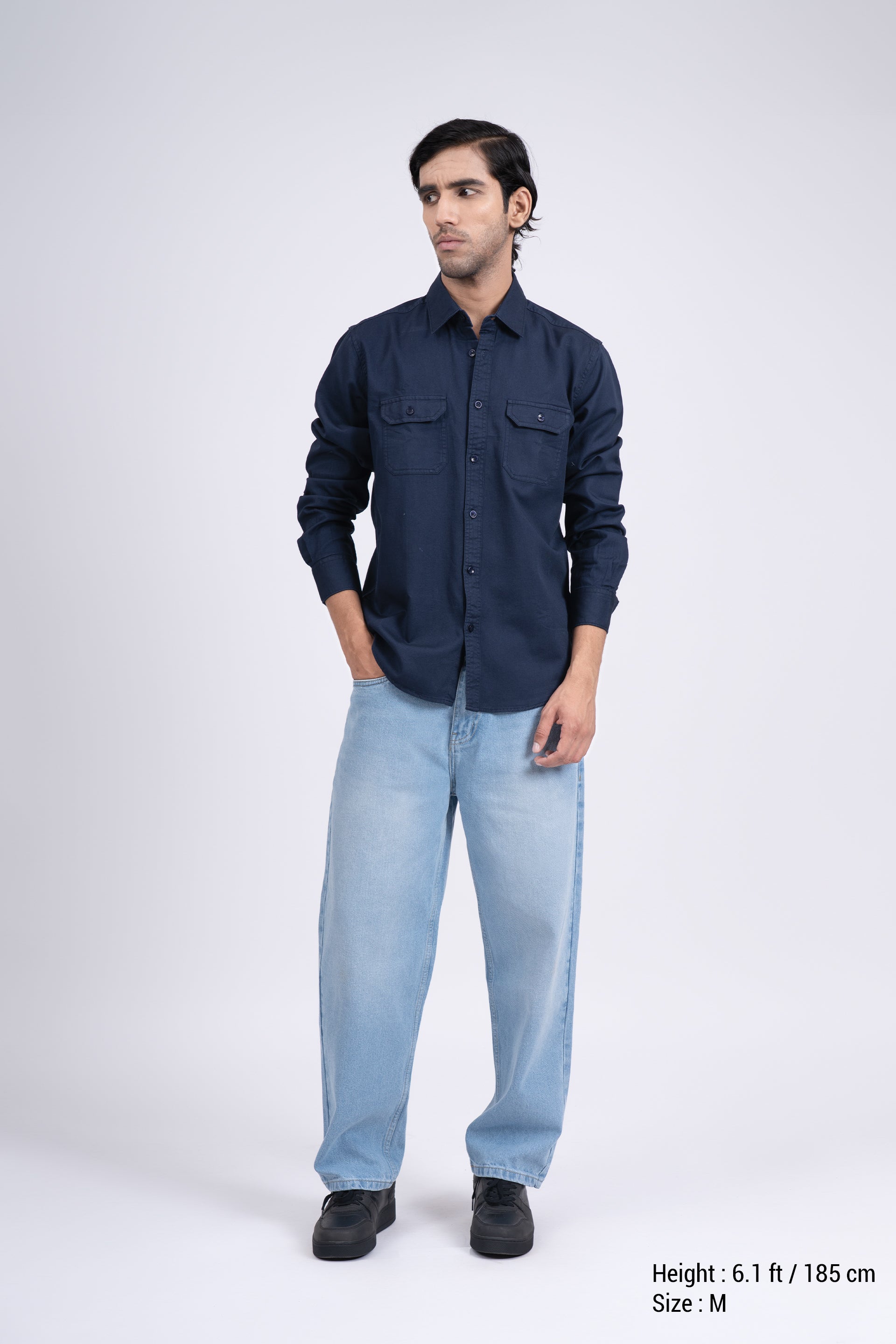 Classic Cotton Cargo Shirt In Navy