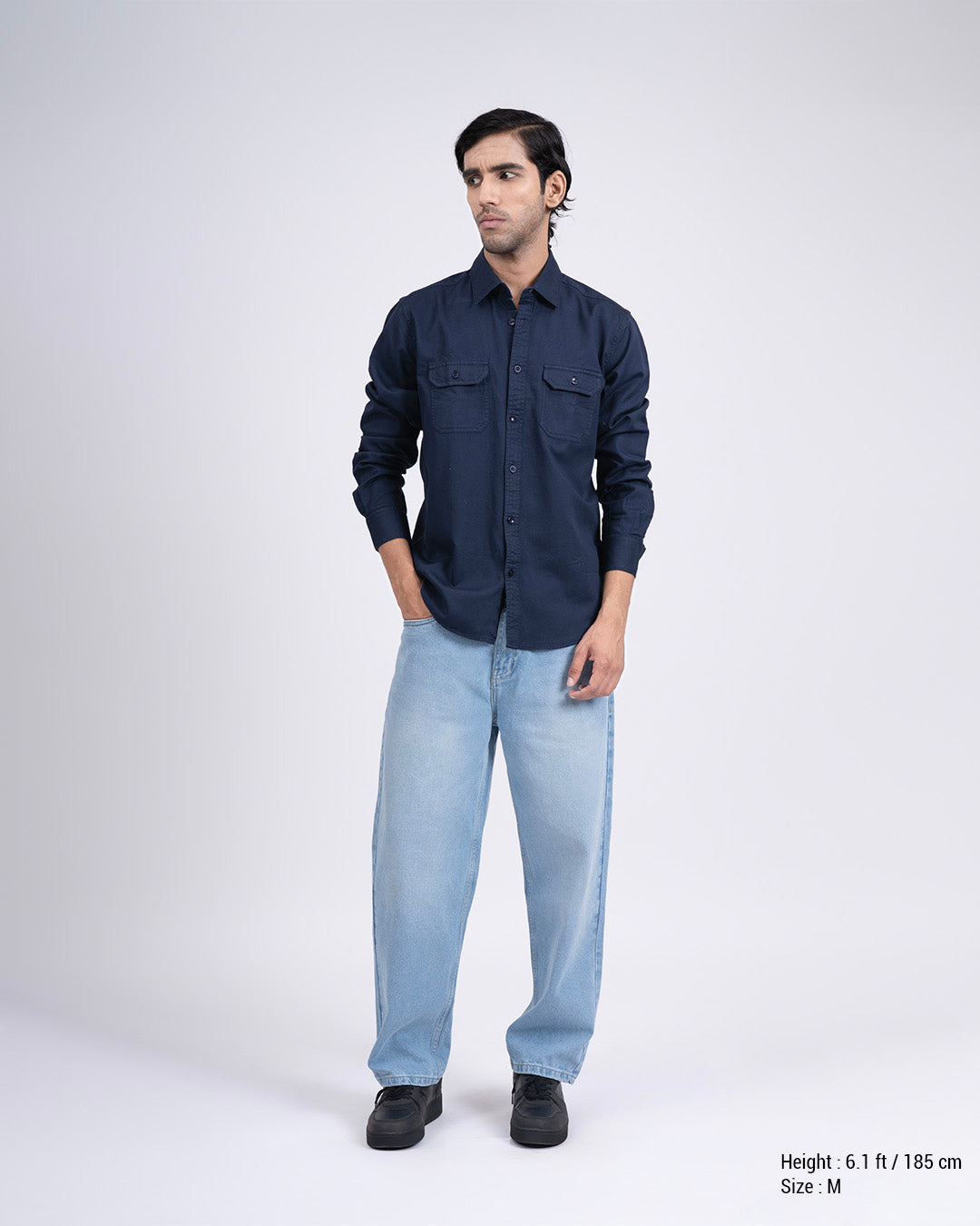 Classic Cotton Cargo Shirt In Navy