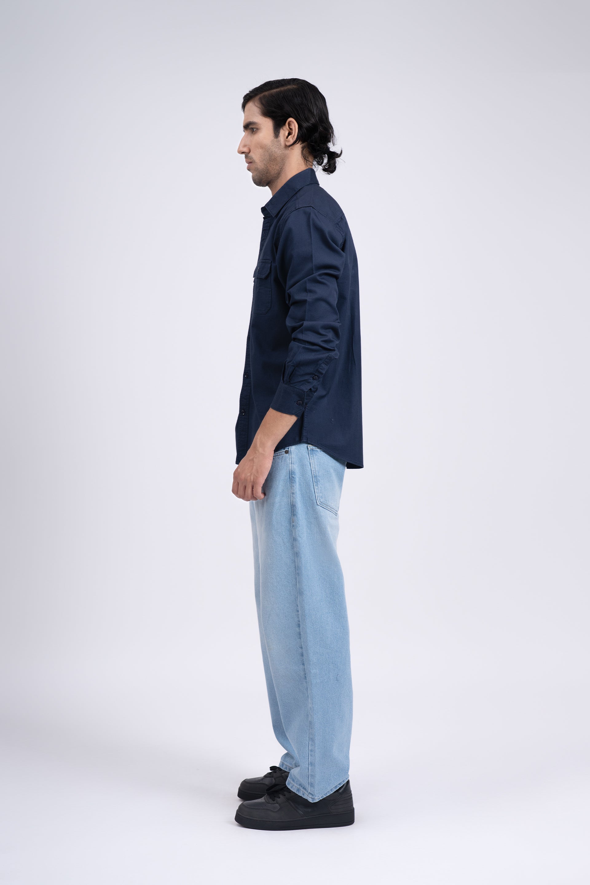 Classic Cotton Cargo Shirt In Navy
