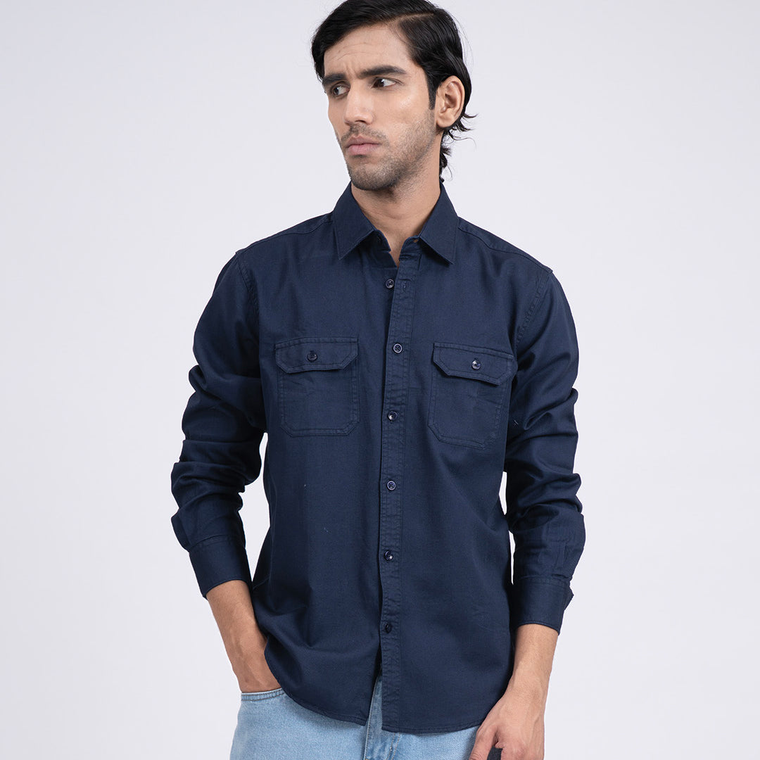 Classic Cotton Cargo Shirt In Navy