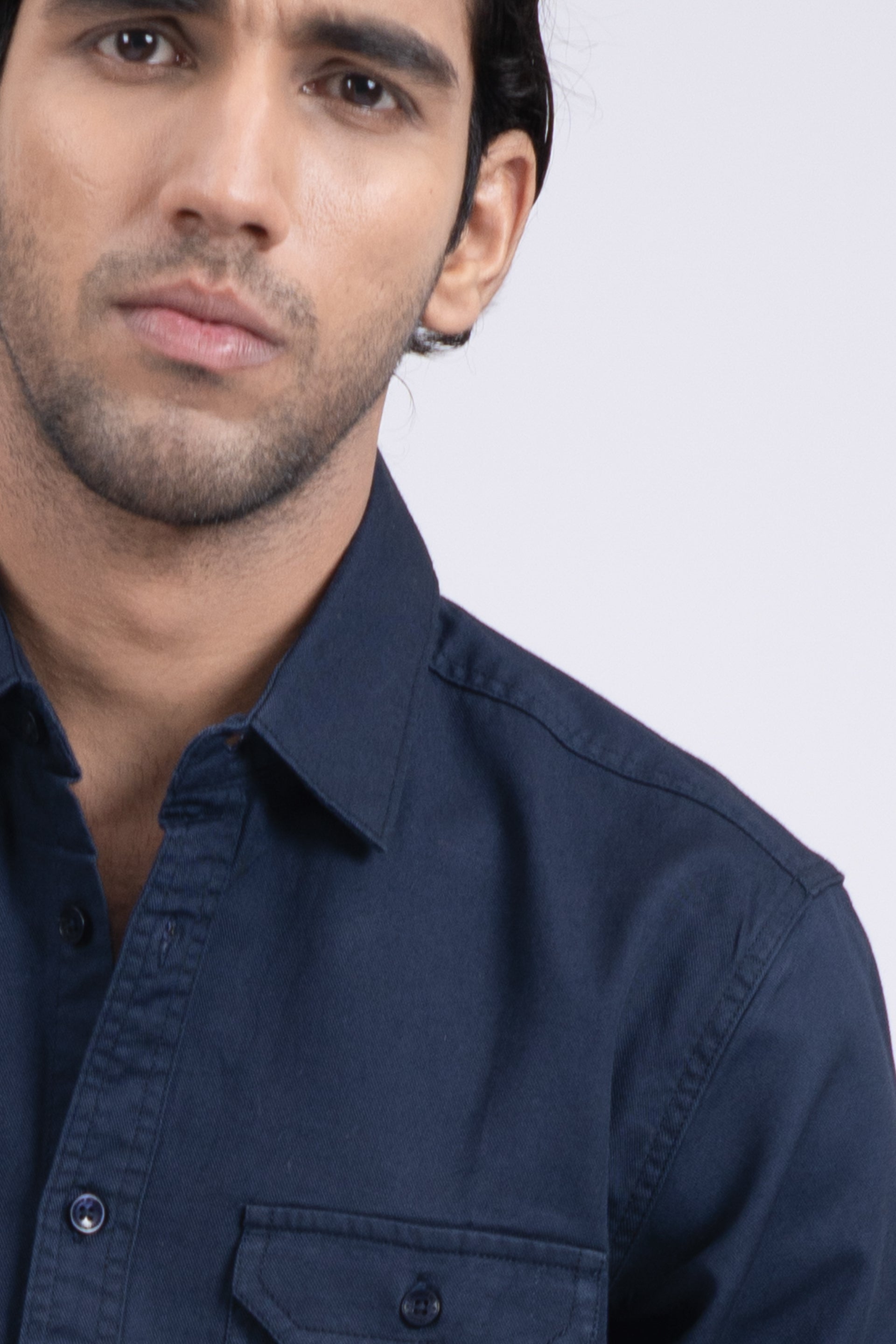 Classic Cotton Cargo Shirt In Navy