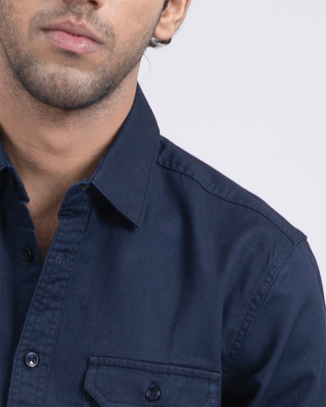 Classic Cotton Cargo Shirt In Navy