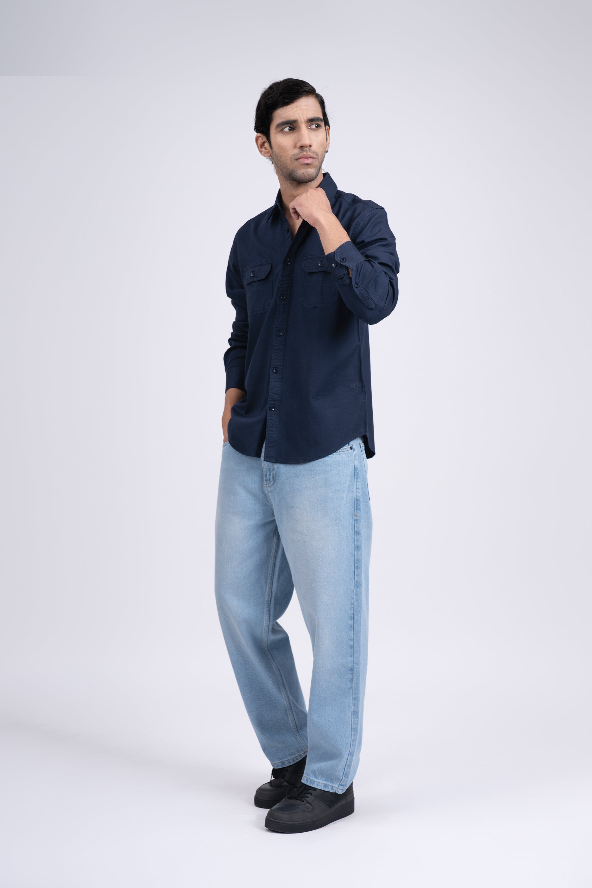Classic Cotton Cargo Shirt In Navy
