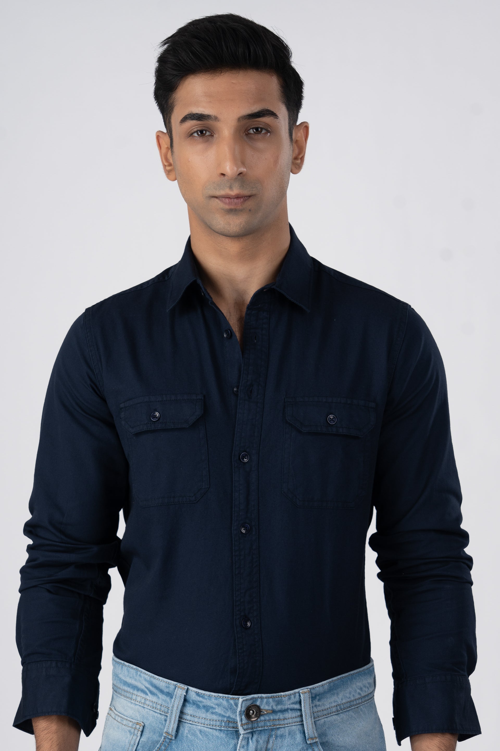 Classic Cotton Cargo Shirt In Navy