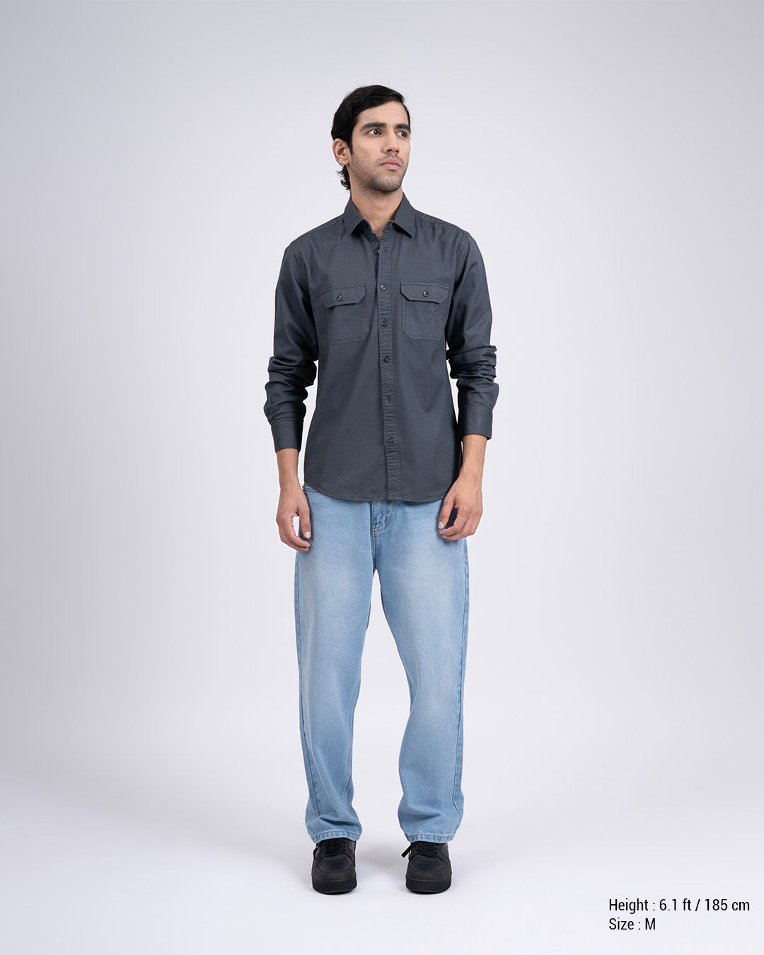 Classic Cotton Cargo Shirt In Grey
