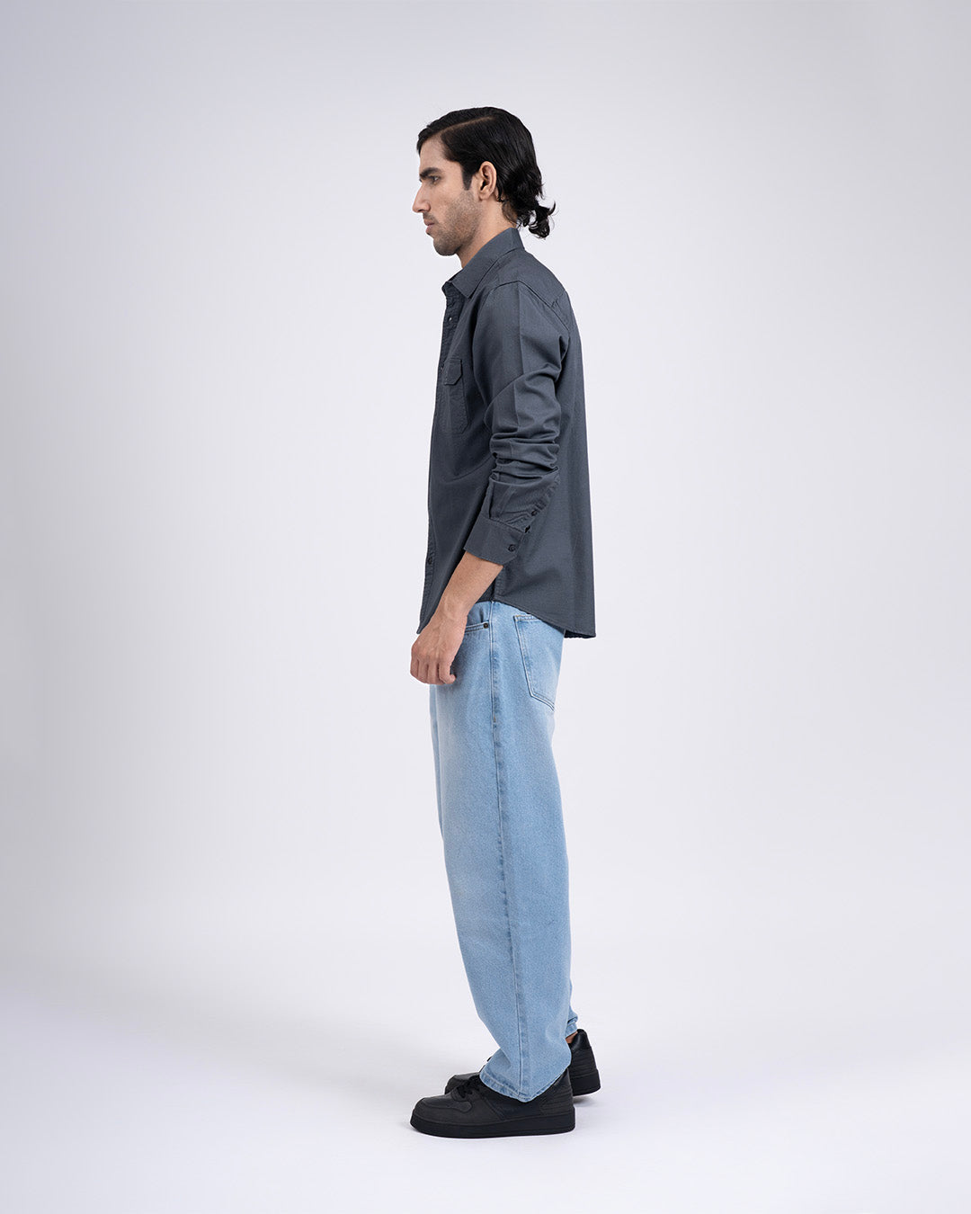 Classic Cotton Cargo Shirt In Grey