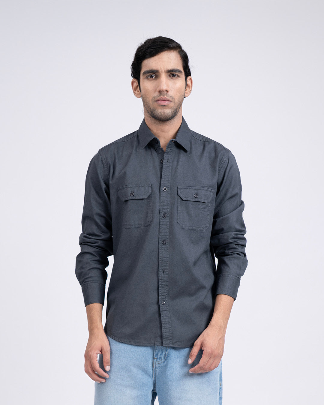 Classic Cotton Cargo Shirt In Grey