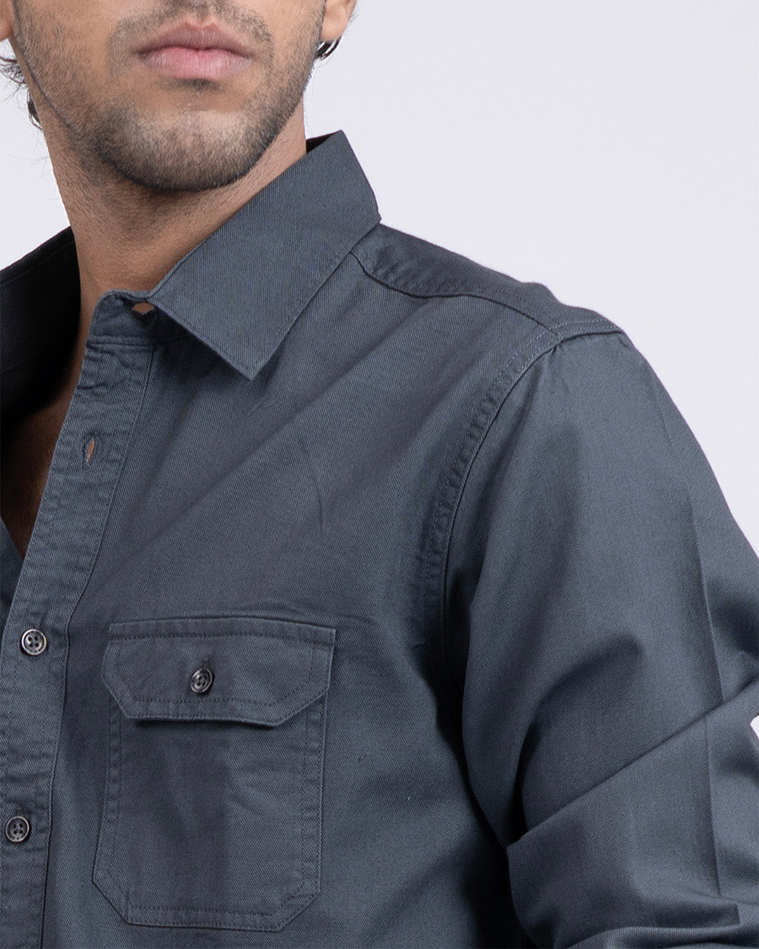 Classic Cotton Cargo Shirt In Grey