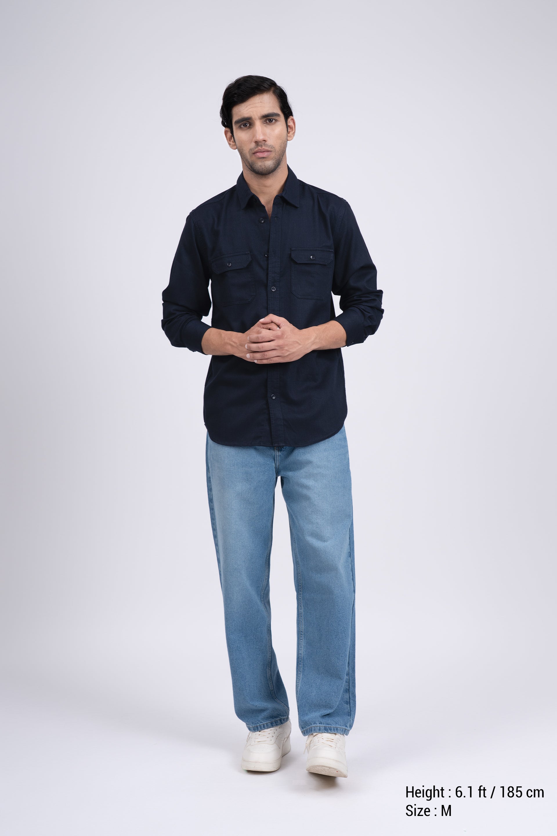 Easy Iron Cord Cargo Shirt In Navy