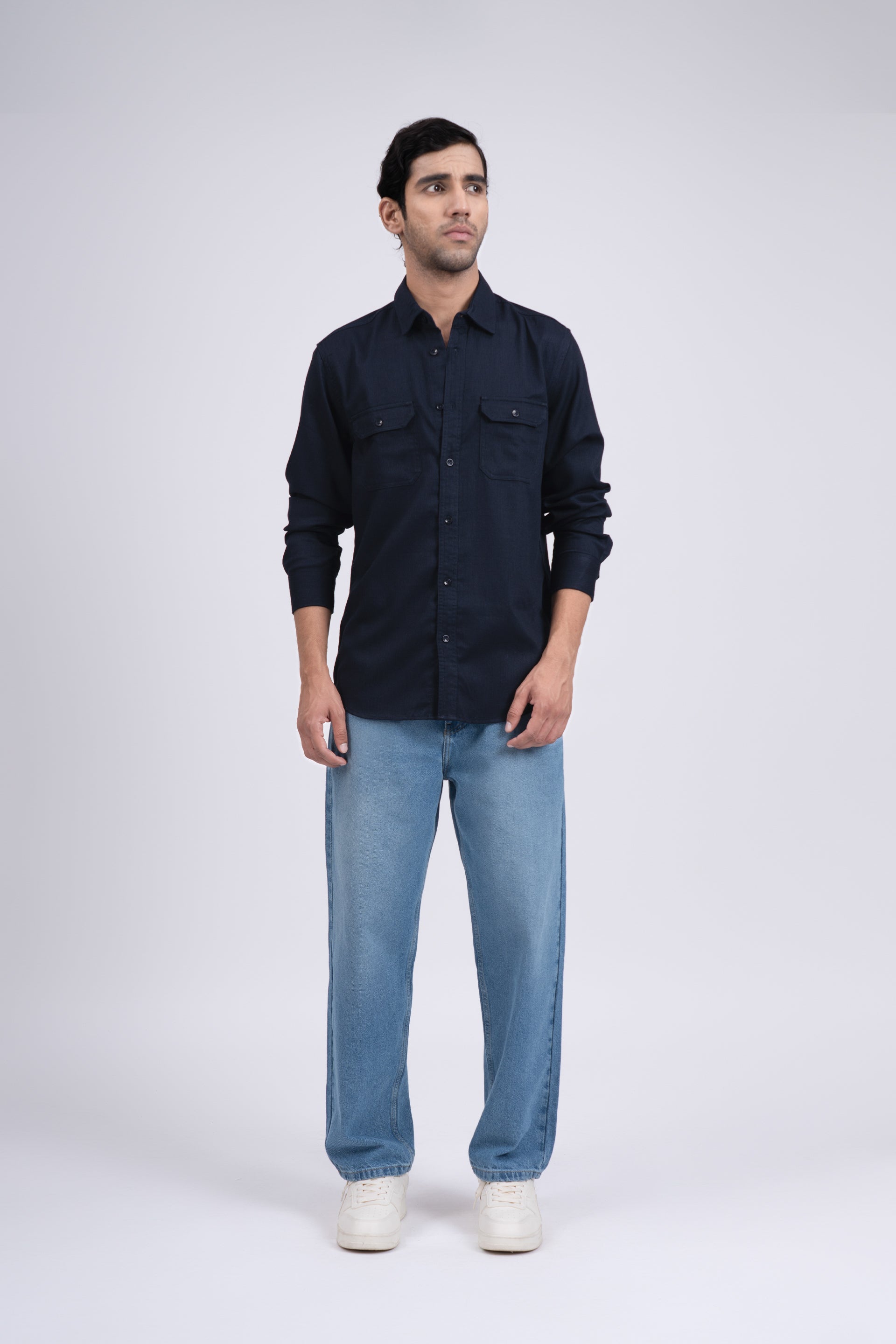 Easy Iron Cord Cargo Shirt In Navy