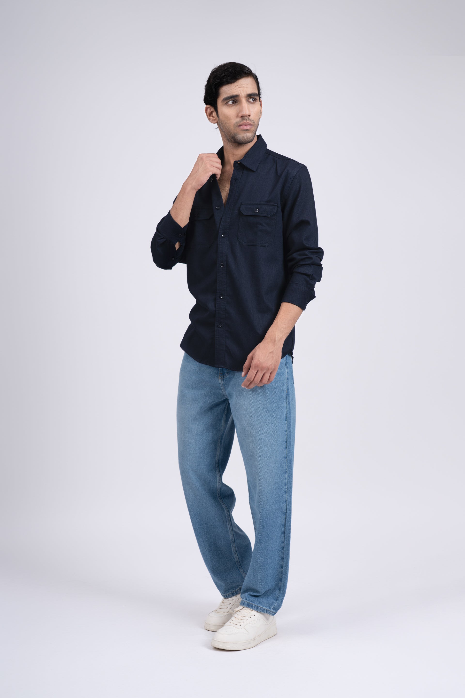 Easy Iron Cord Cargo Shirt In Navy