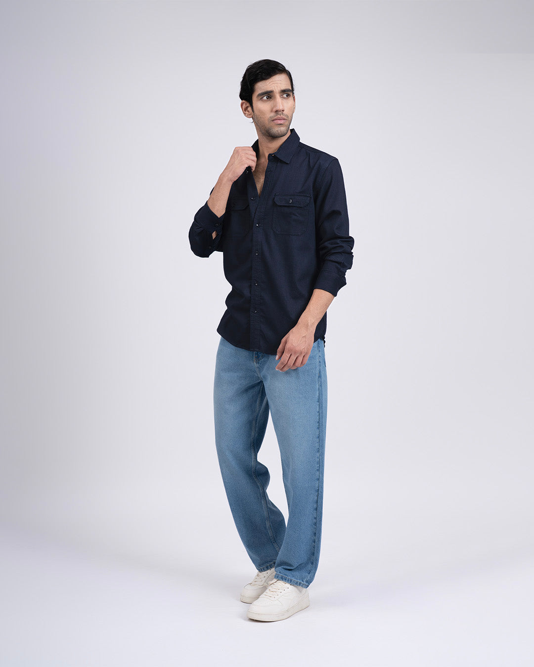 Easy Iron Cord Cargo Shirt In Navy
